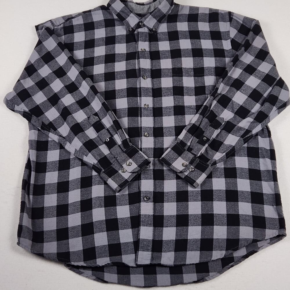 Izod Shirt Mens 2XL Gray Black Plaid Flannel Button Down Long Sleeve Casual